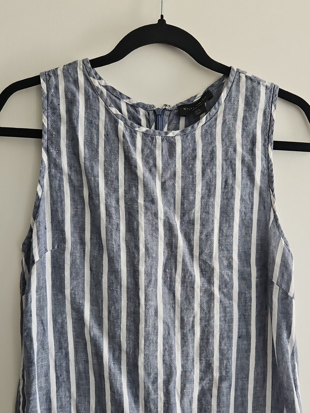 Willi Smith Blue and White Striped Sleeveless Mini Dress